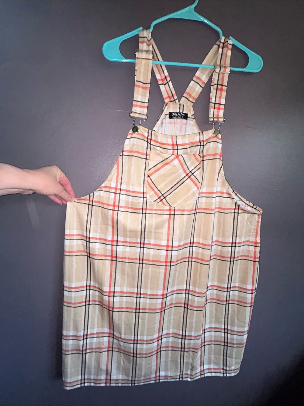 Plaid Beige Women’s Pinafore Dress with Pocket